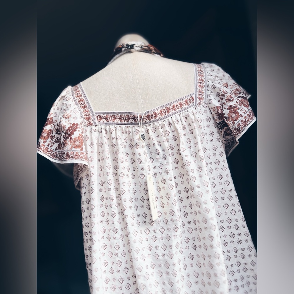 Max Studio Boho Peasant Blouse Floral Print Square Neck L NWT - Picture 12 of 15